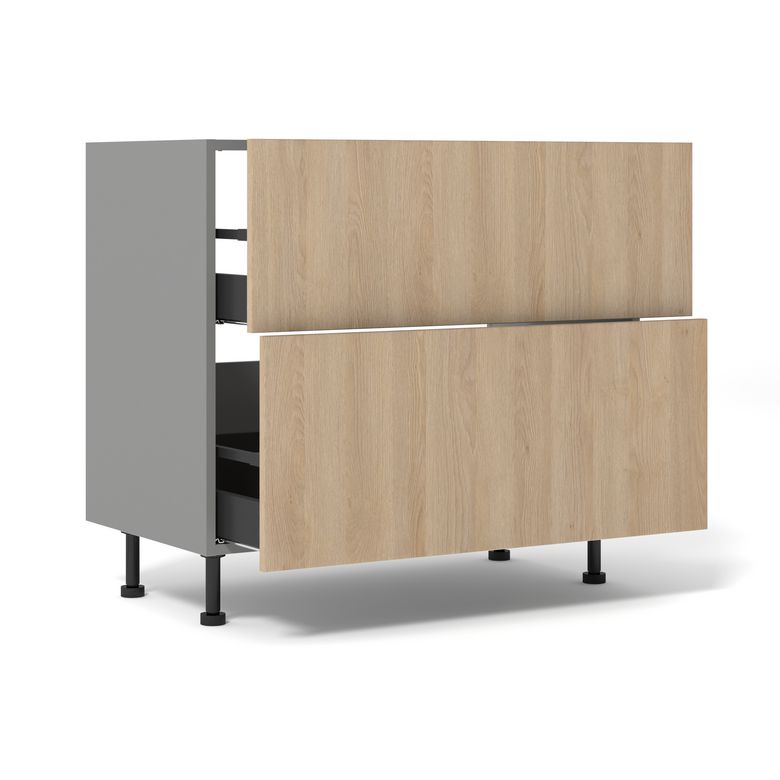 Meuble bas de cuisine 2 tiroirs pour table de cuisson avec hotte intégrée