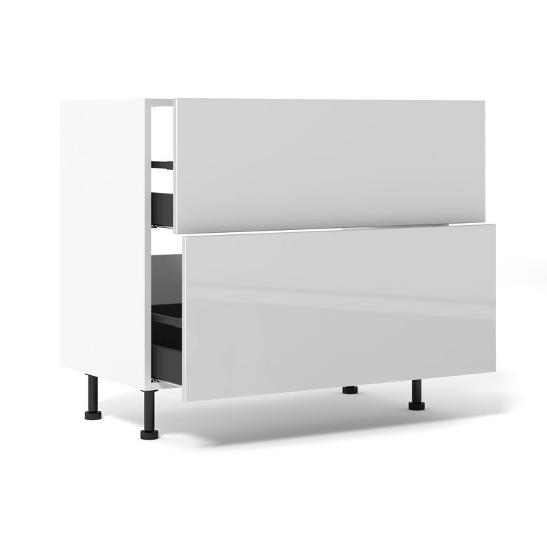 Meuble bas de cuisine 2 tiroirs pour table de cuisson avec hotte intégrée
