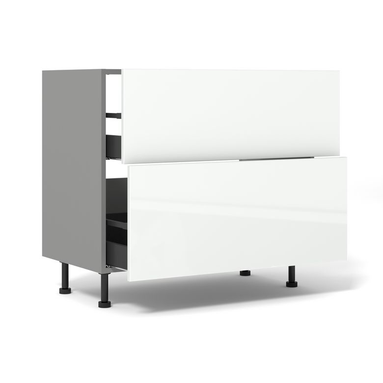 Meuble bas de cuisine 2 tiroirs pour table de cuisson avec hotte intégrée