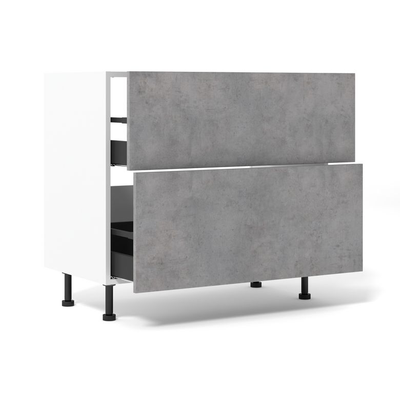 Meuble bas de cuisine 2 tiroirs pour table de cuisson avec hotte intégrée