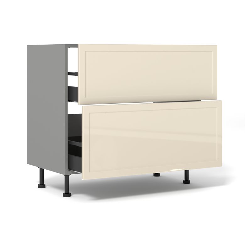 Meuble bas de cuisine 2 tiroirs pour table de cuisson avec hotte intégrée