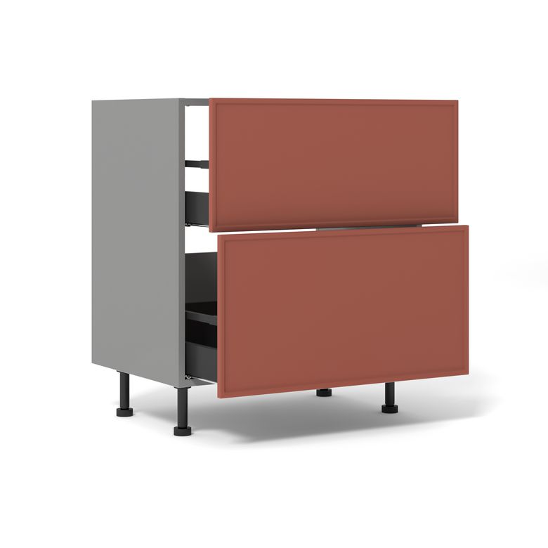 Meuble bas de cuisine 2 tiroirs pour table de cuisson avec hotte intégrée