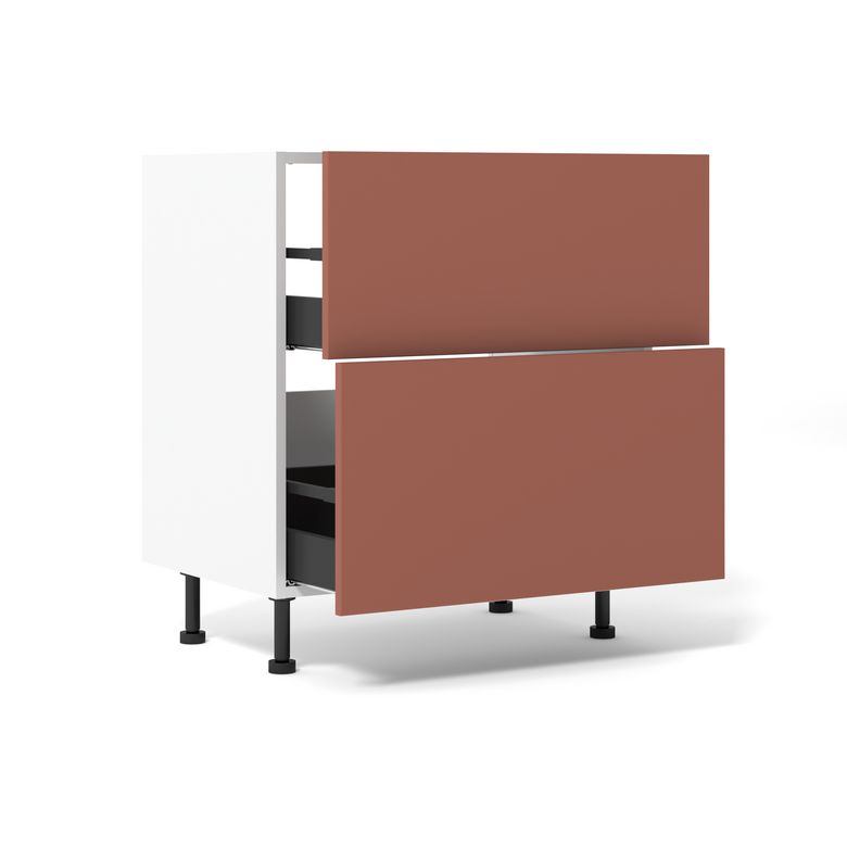 Meuble bas de cuisine 2 tiroirs pour table de cuisson avec hotte intégrée