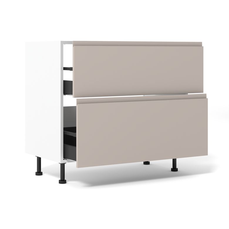 Meuble bas de cuisine 2 tiroirs pour table de cuisson avec hotte intégrée