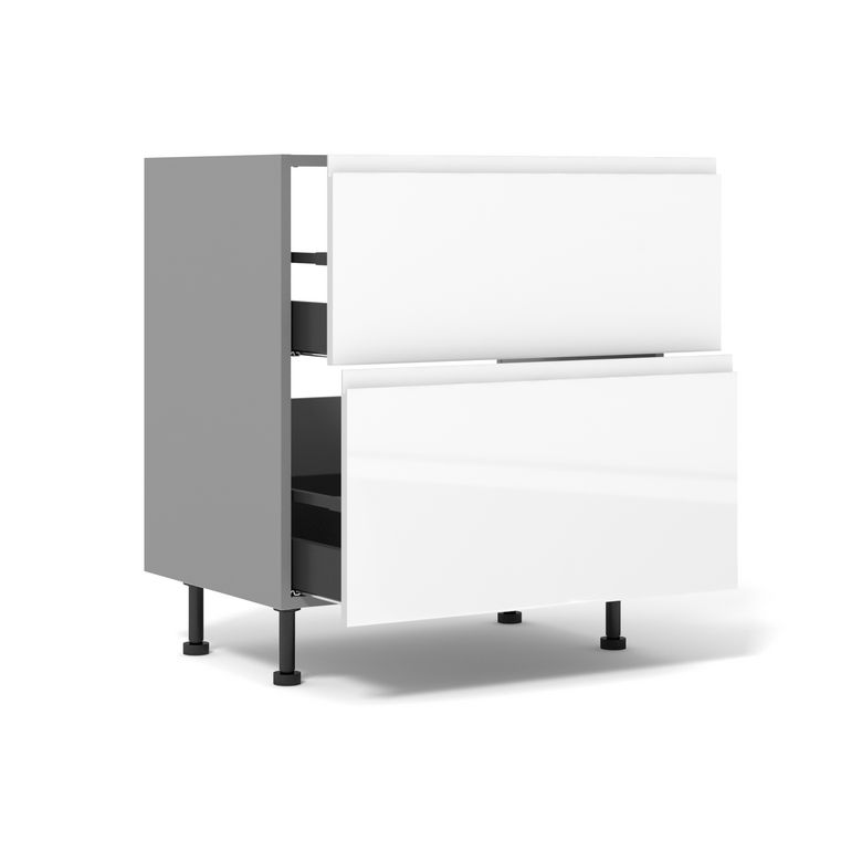 Meuble bas de cuisine 2 tiroirs pour table de cuisson avec hotte intégrée