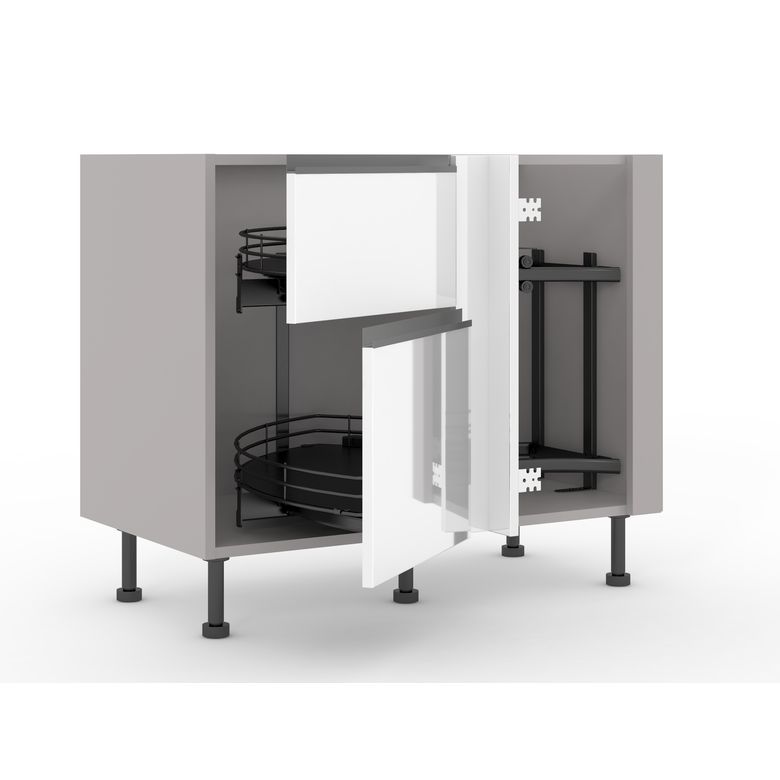 Meuble d’angle bas Twister 2 portes casseroliers, 2 paniers