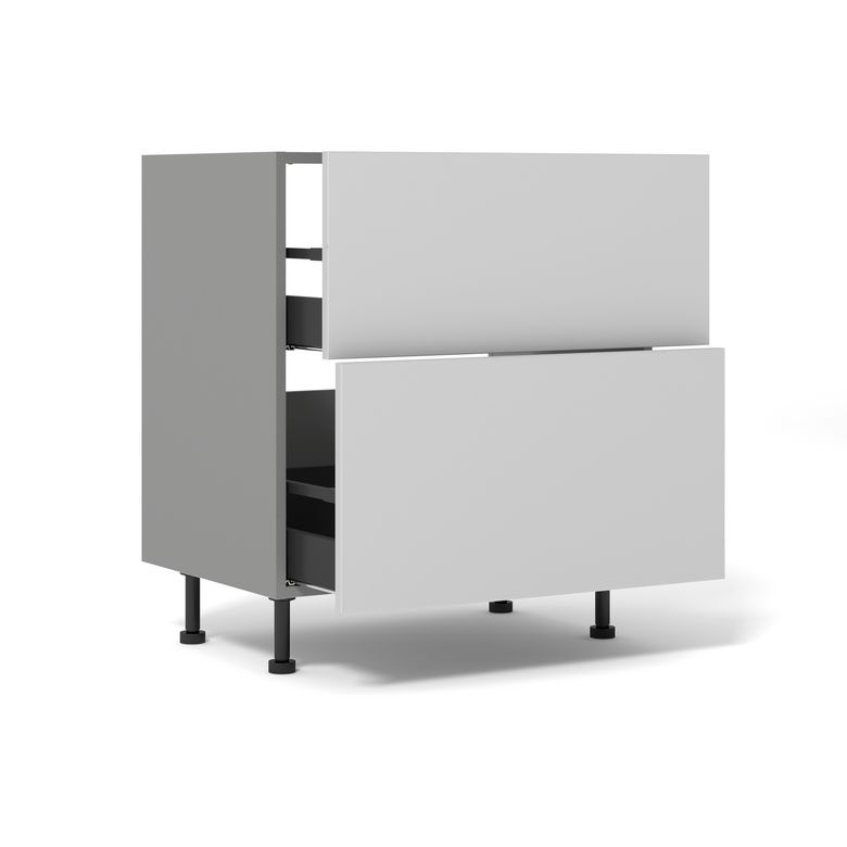 Meuble bas de cuisine 2 tiroirs pour table de cuisson avec hotte intégrée