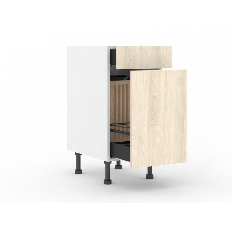 Meuble bas pain et bouteilles 1 porte extractible, 1 tiroir