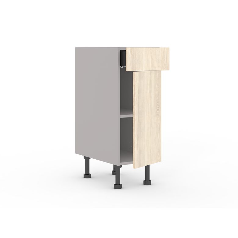 Meuble bas de rangement de cuisine petite largeur,1 porte,1 tiroir,1 tablette