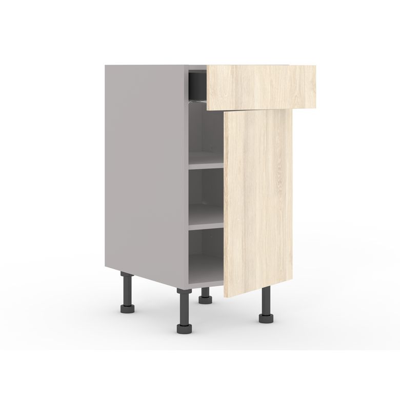 Meuble bas de rangement de cuisine petite largeur,1 porte,1 tiroir,1 tablette