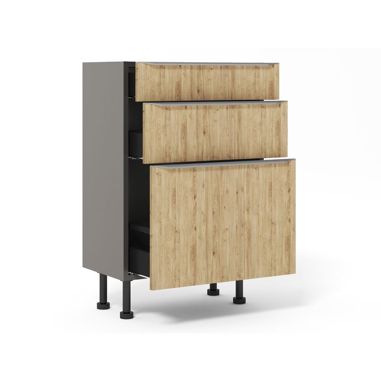 Meuble bas 1 casserolier + 2 tiroirs faible profondeur