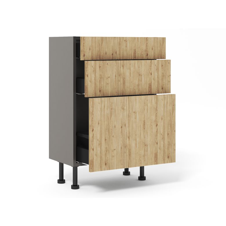 Meuble bas 1 casserolier + 2 tiroirs faible profondeur
