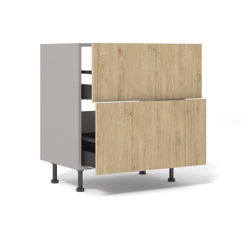 Meuble bas de cuisine 2 tiroirs pour table de cuisson avec hotte intégrée