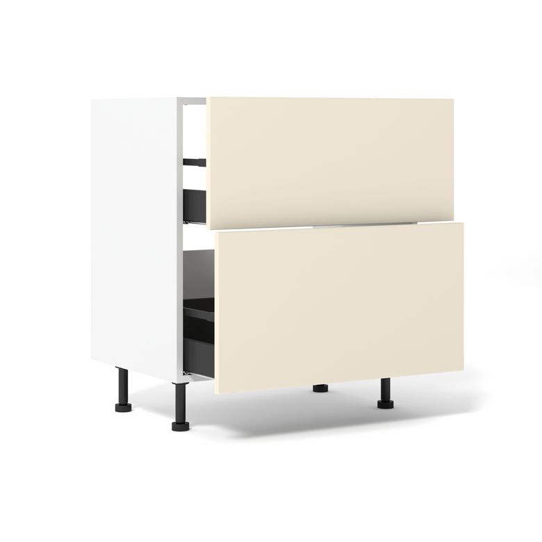 Meuble bas de cuisine 2 tiroirs pour table de cuisson avec hotte intégrée