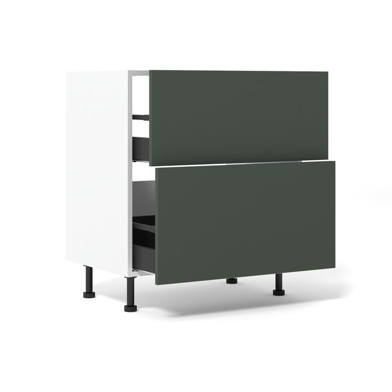 Meuble bas de cuisine 2 tiroirs pour table de cuisson avec hotte intégrée