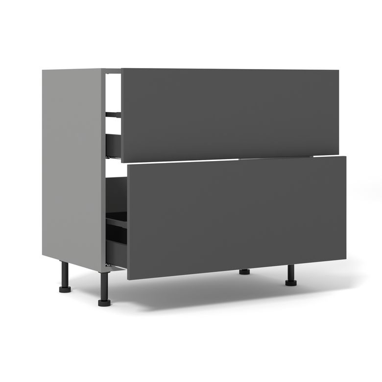 Meuble bas de cuisine 2 tiroirs pour table de cuisson avec hotte intégrée